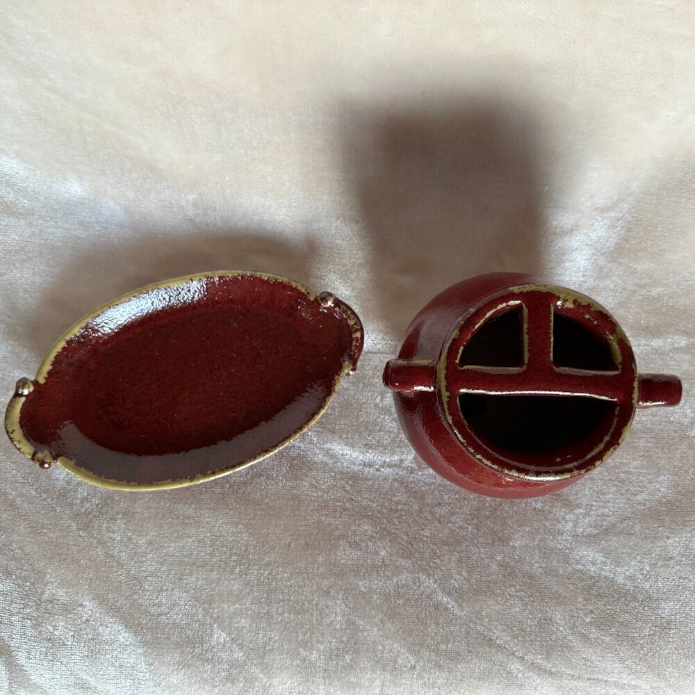 Studio Art Pottery Toothbrush Holder and Soap Dish Set Lodge Cabin EUC